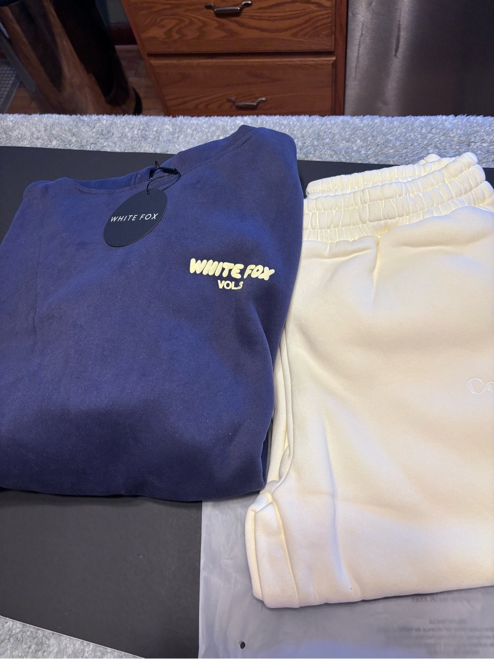 White Fox hoodie size M/L W/ Comfrt minimalist Joggers Size M